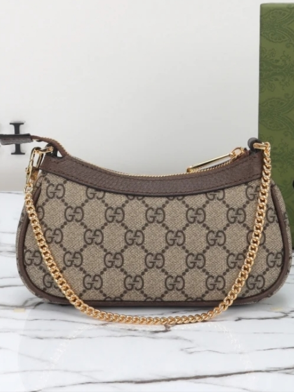 Super Netural Natural Brown Monogram Crossbody Bag with Gold Chain Strap Mini - Picture 7 of 13